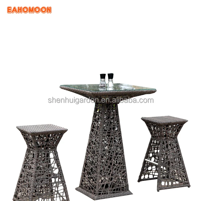 
3PC Unique Tall Bar Table And Chair Patio Rattan High Garden Wicker Restaurant Outdoor Furniture 