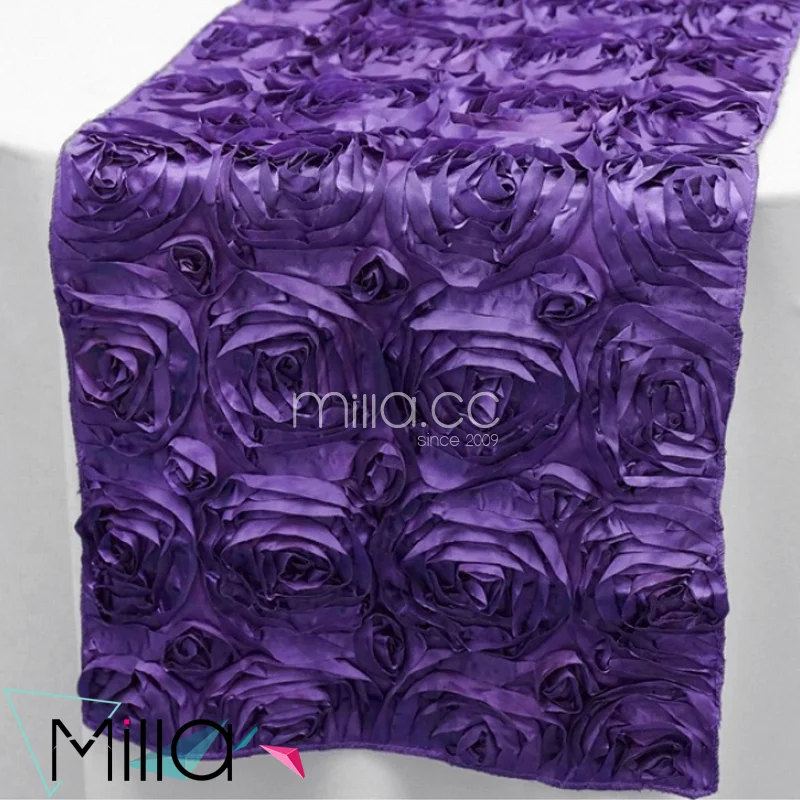 
Satin rosette table cloth table runner for wedding banquet 
