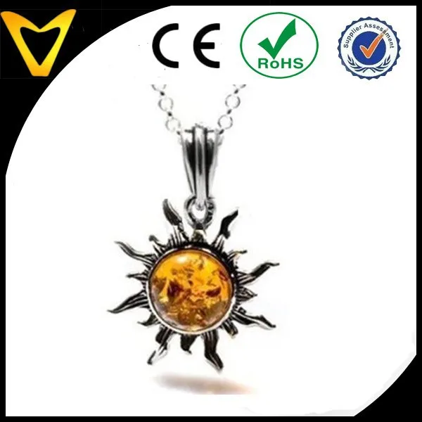Fashionable custom sterling silver fashion jewelry pendants & charms Honey Amber Flaming Sun fashion jewelry pendants charms