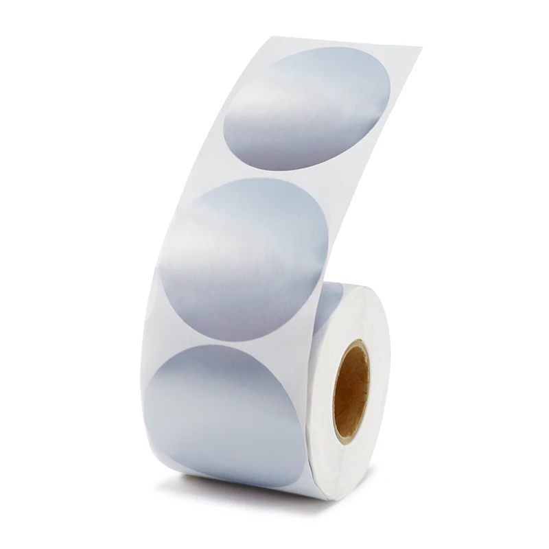 Sliver PET Round Sticker Roll, Width 40 ~100mm,  Matt Coated Polyester film bar code Circle Seal Stickers