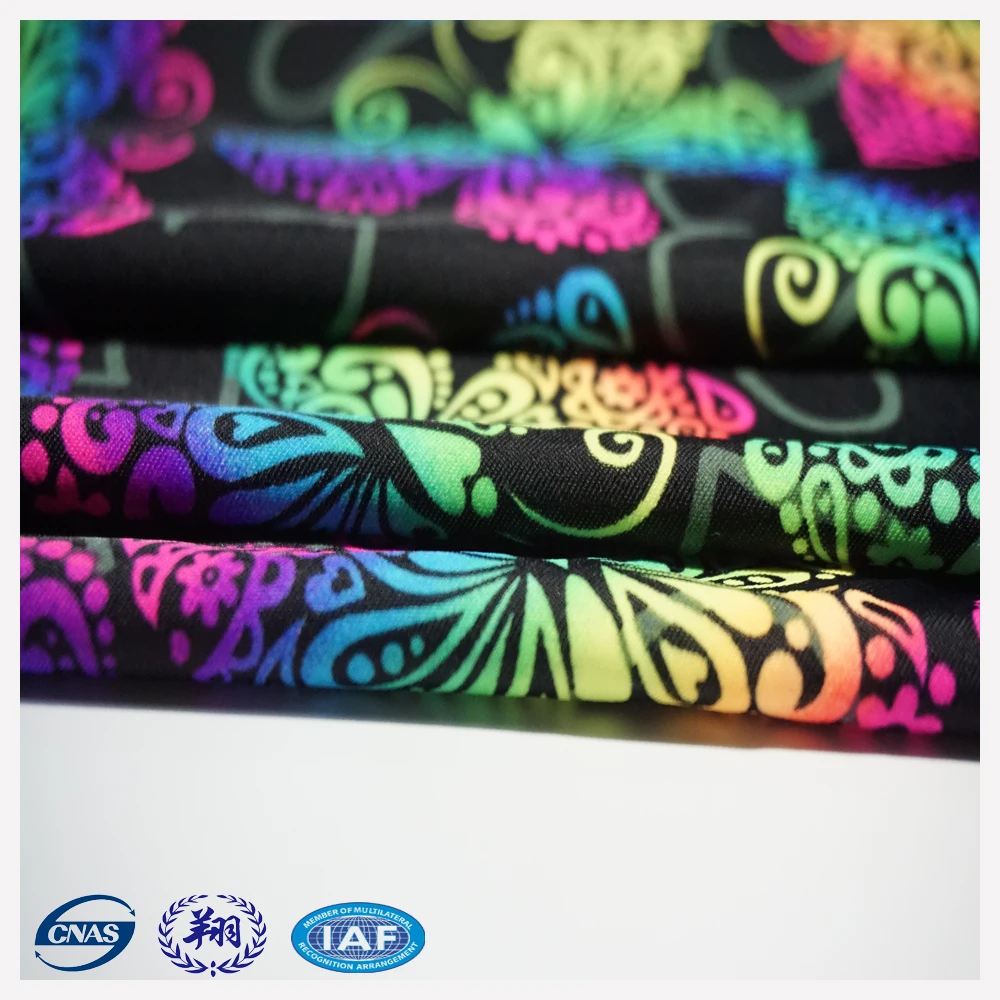 
UPF 50 nylon spandex screen print fabric high-elastic colorful butterfly warp knitting suit for swimwear fabric 