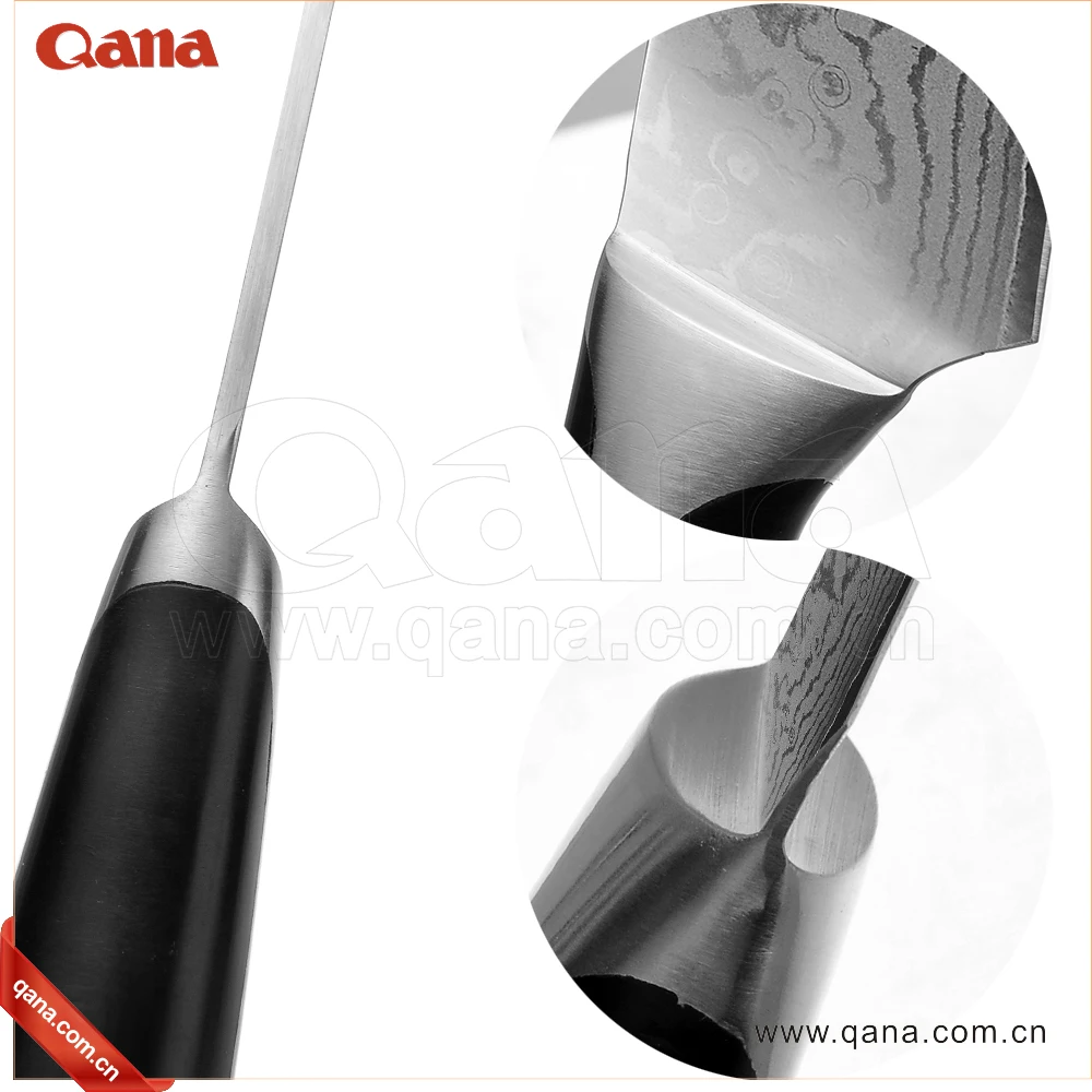 QANA Factory Wholesale OEM New Design Lazer Damascus stainless steel kitchen chef cleaver knife set with wooden block