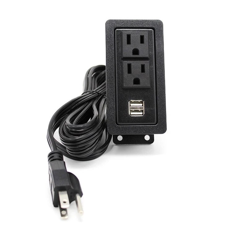 Furniture Intelligent Power 2 Grounded Outlets 2.1A USB Port 10 Inch Plug Cord Black Color