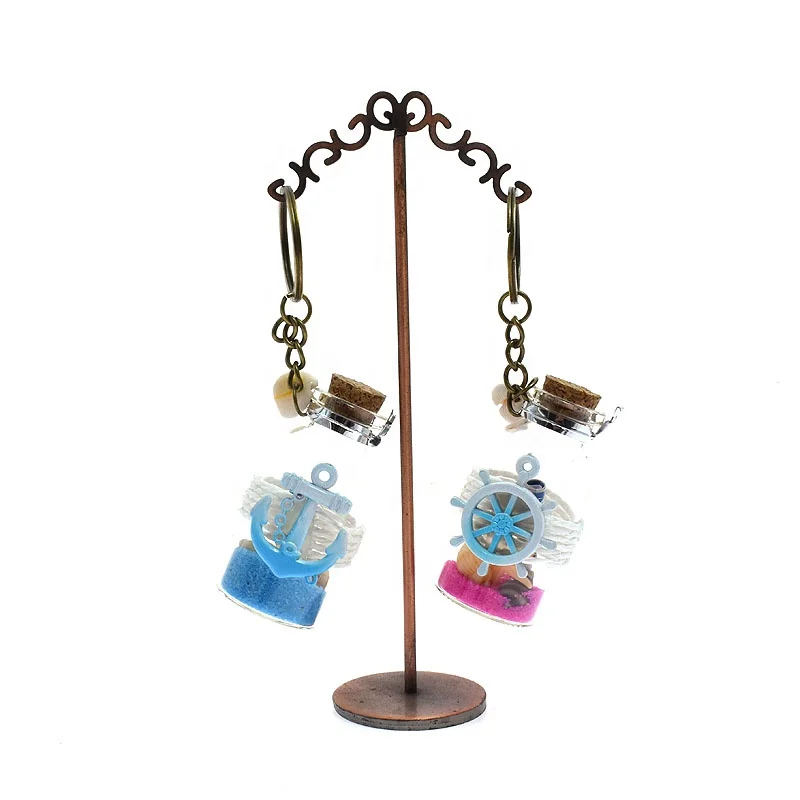New design shell sand message keyring wishing lucky glass bottles souvenir keychain