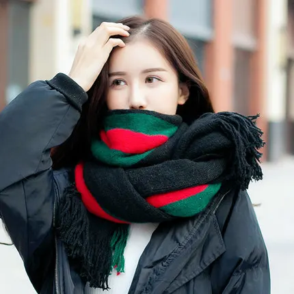 Fashion Scarves Wholesale 200*50Cm Large Acrylic Scarf  Long Students Women Color Striped Tassel Scarf