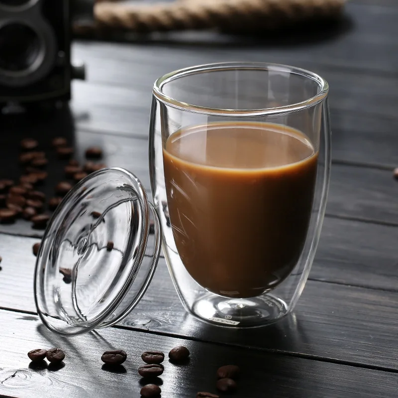 
Yafu glassware 250ml 350ml 450ml Double wall borosilicate glass thermos cup handmade with glass lid 