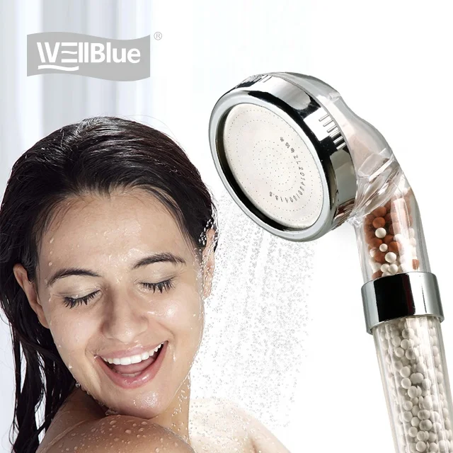 WELLBLUE universal home best new portable Shower head vitamin c water shower filter for hair and skin