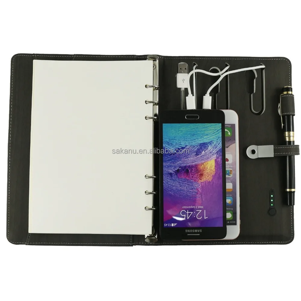customized leather portfolio with power bank portfolio with USB
