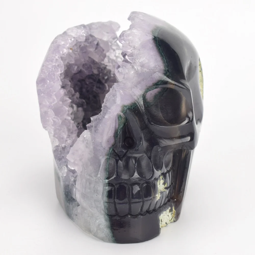 
Home Decor Product Wholesale Hand Carved Agate Geode Cluster Druse Crystal Skull 