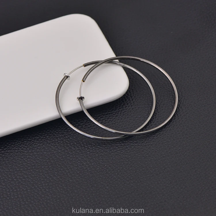 50 mm Fashion Golden Jewelry Brass Women Non Piercing Hoop Earring