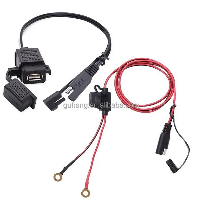 SAE to USB Cable Adapter Waterproof USB Charger Quick 2.1A Port with Inline Fuse for Motorcycle Cellphone Tablet GPS and More