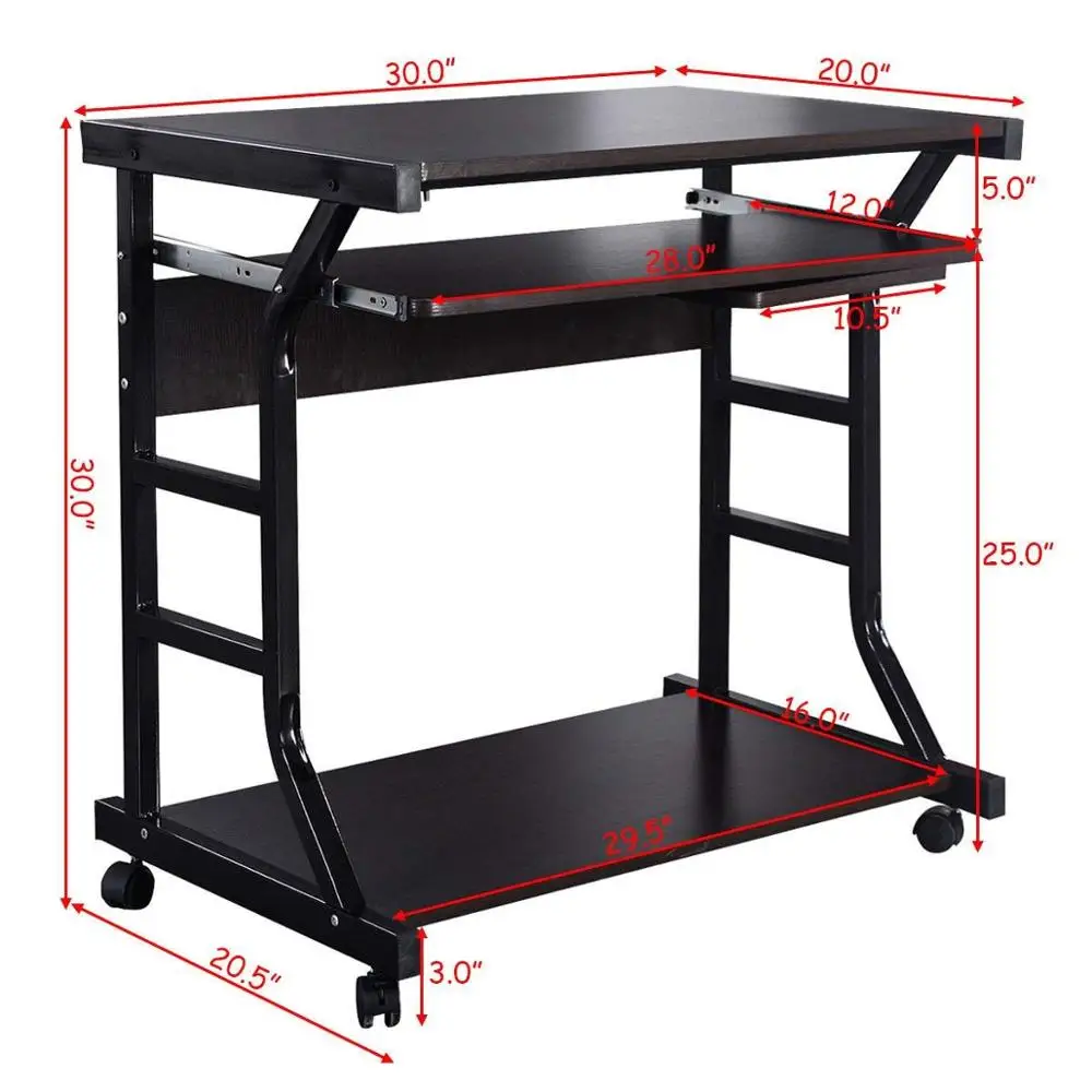 Computer Desk Small Rolling Study Table, Compact Home Office Furniture, Laptop Workstation with Pull Out Keyboard Tray