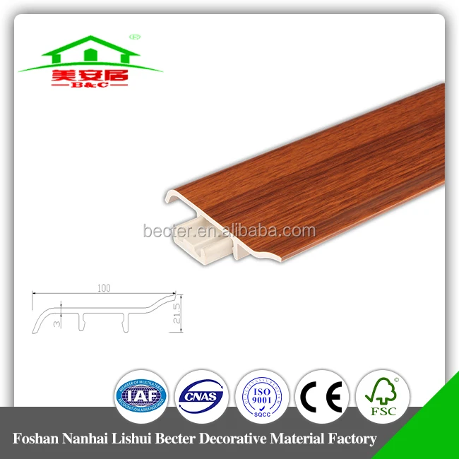 Wood Grain PVC Skirting Board 100mm For Laminate Flooring