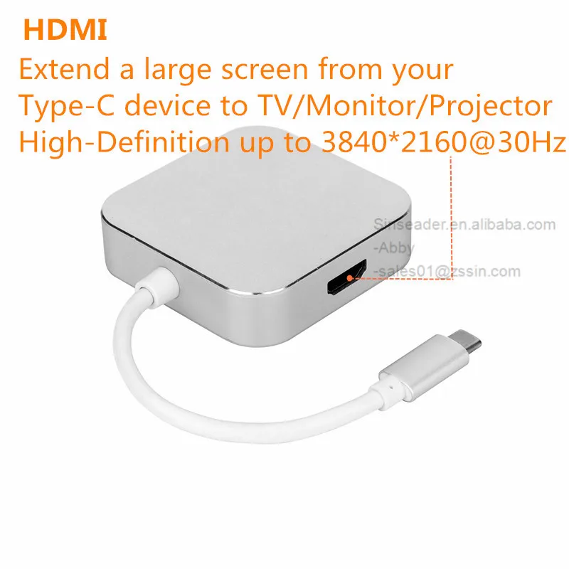 USB C to HDMI+VGA+U3+3.5MM hub high speed 5Gbps data transfer support 4K 30Hz 4 in 1 converter