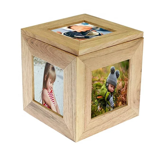 Natural Oak Wooden Photo box 5 Picture Cube