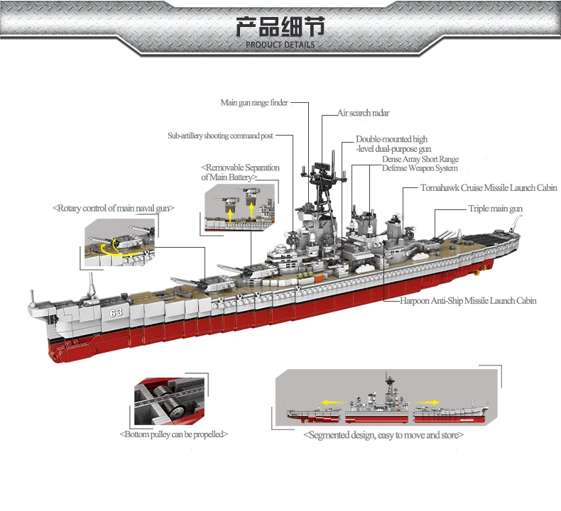 Xingbao Military Blocks Classic Ship 06030 USS Missouri Battleship 2631pcs Building Blocks Bricks for Children Toys Gifts