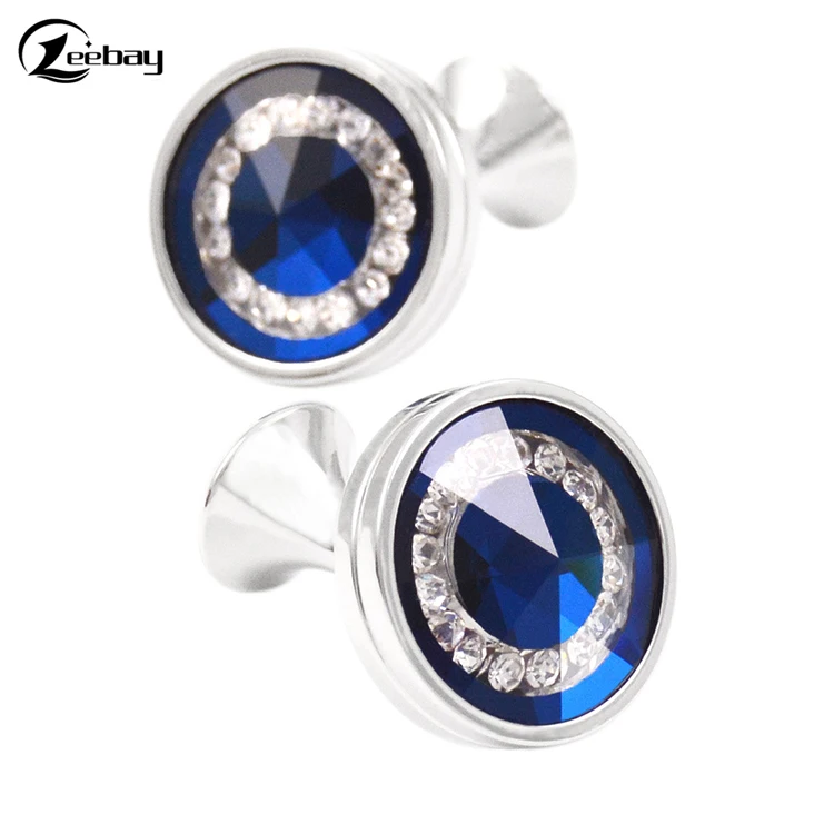 Men's Classic Square Sapphire Cufflinks Silver Blue Crystal Cufflinks
