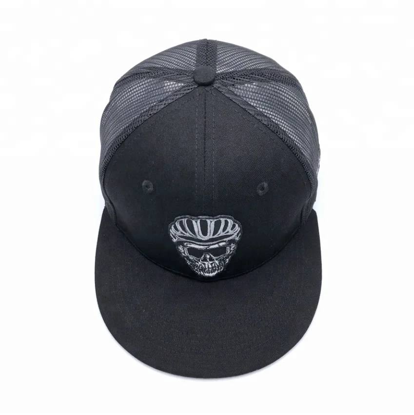cotton mesh skull embroidery patch trucker snapback private label caps