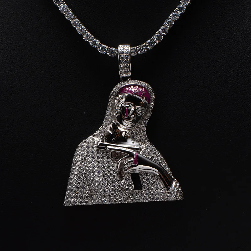 
High Quality Sterling Sliver Diamond Virgin Mary Pendant For Men 