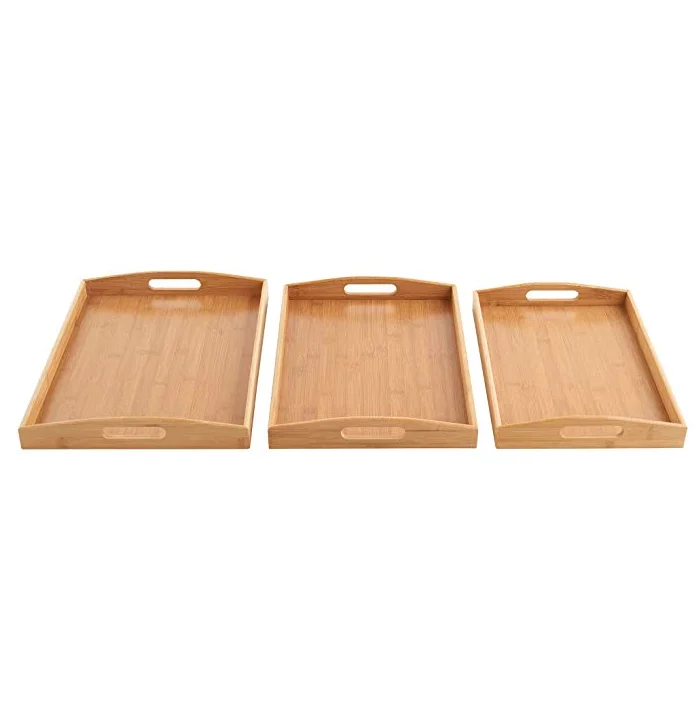
Home Set of 3 Nesting Breakfast Bed Trays Bamboo Wood Serving Food Tray 