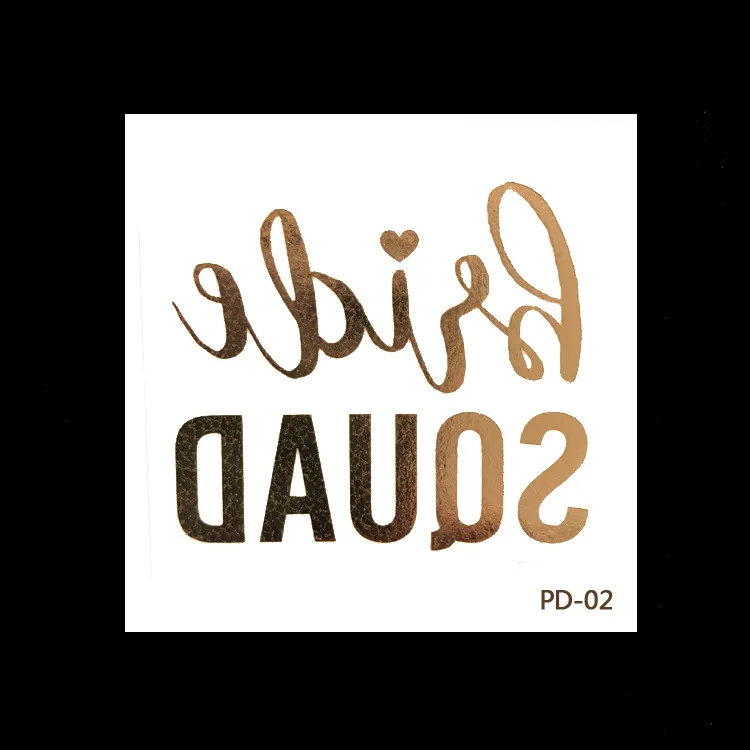 PD 01-50 series Team Bride Gold fashion wedding bride tattoo sticker singleton party gilded tattoo sticker custom