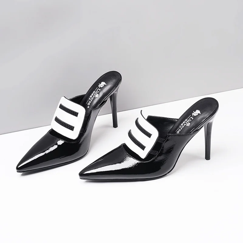 2020new beautiful slippers women ladies high heel slippers for women cow leather