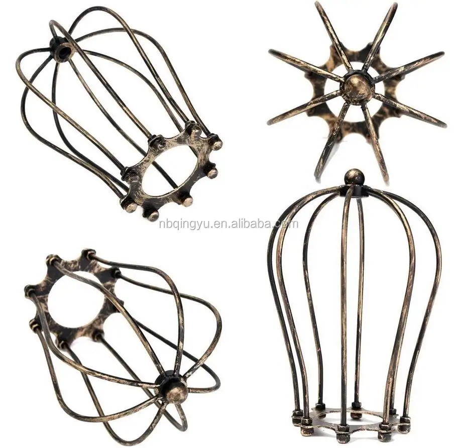 Industrial style metal cage beside lamp cast iron lampshade