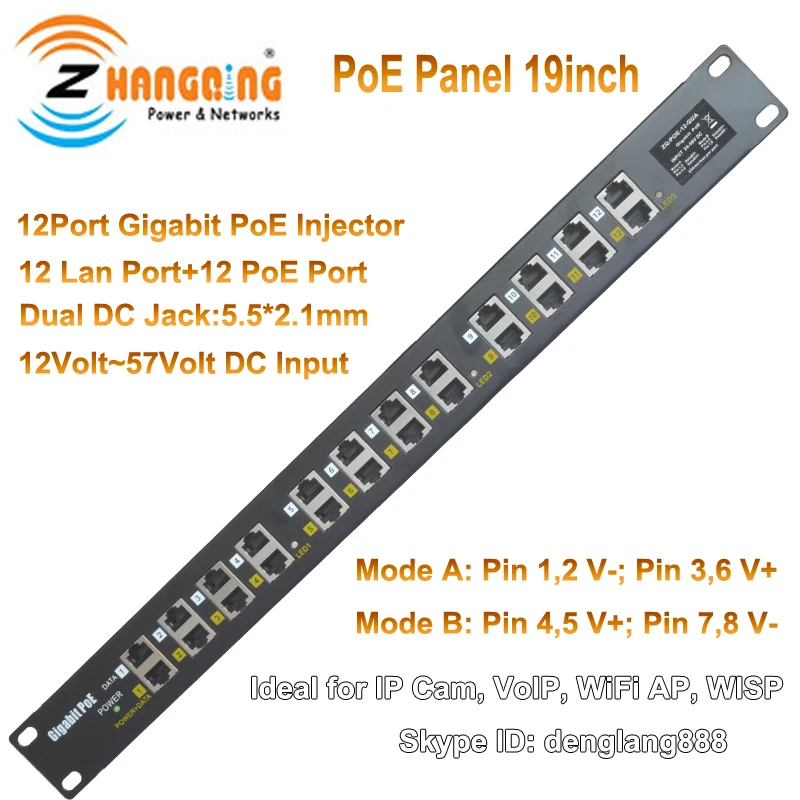 GPOE-16-56V120W 802.3af стойку гигабитный Пассивный POE панель 56в 120w PoE инжектор 16 портов для камеры PTZ