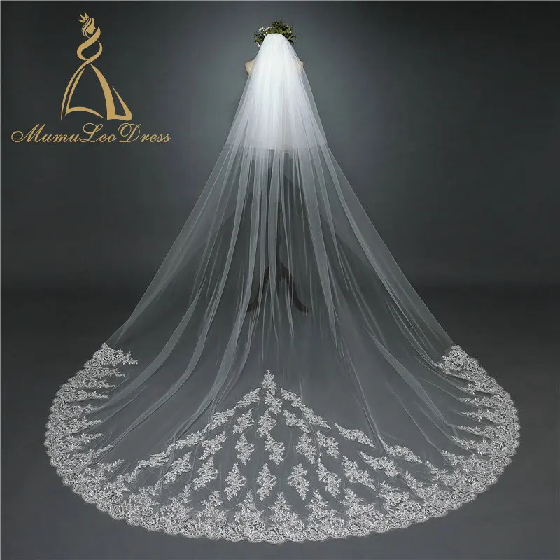 
Tulle Applique Hemmed Long Lace Wedding Veil 2019 3M 4M 5M 