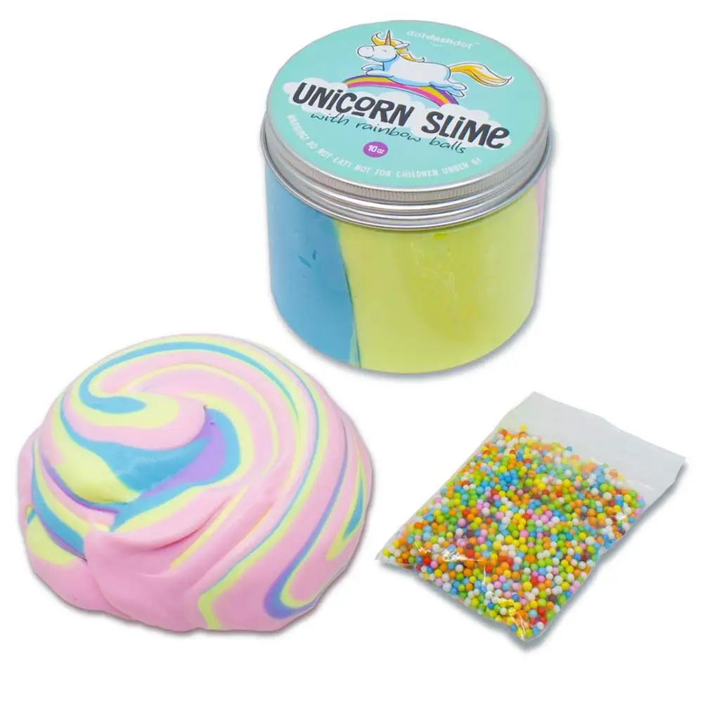 
10oz Unicorn Fluffy Slime package with beads, NON STICKY Soft extra Fluffy Floam Slime 