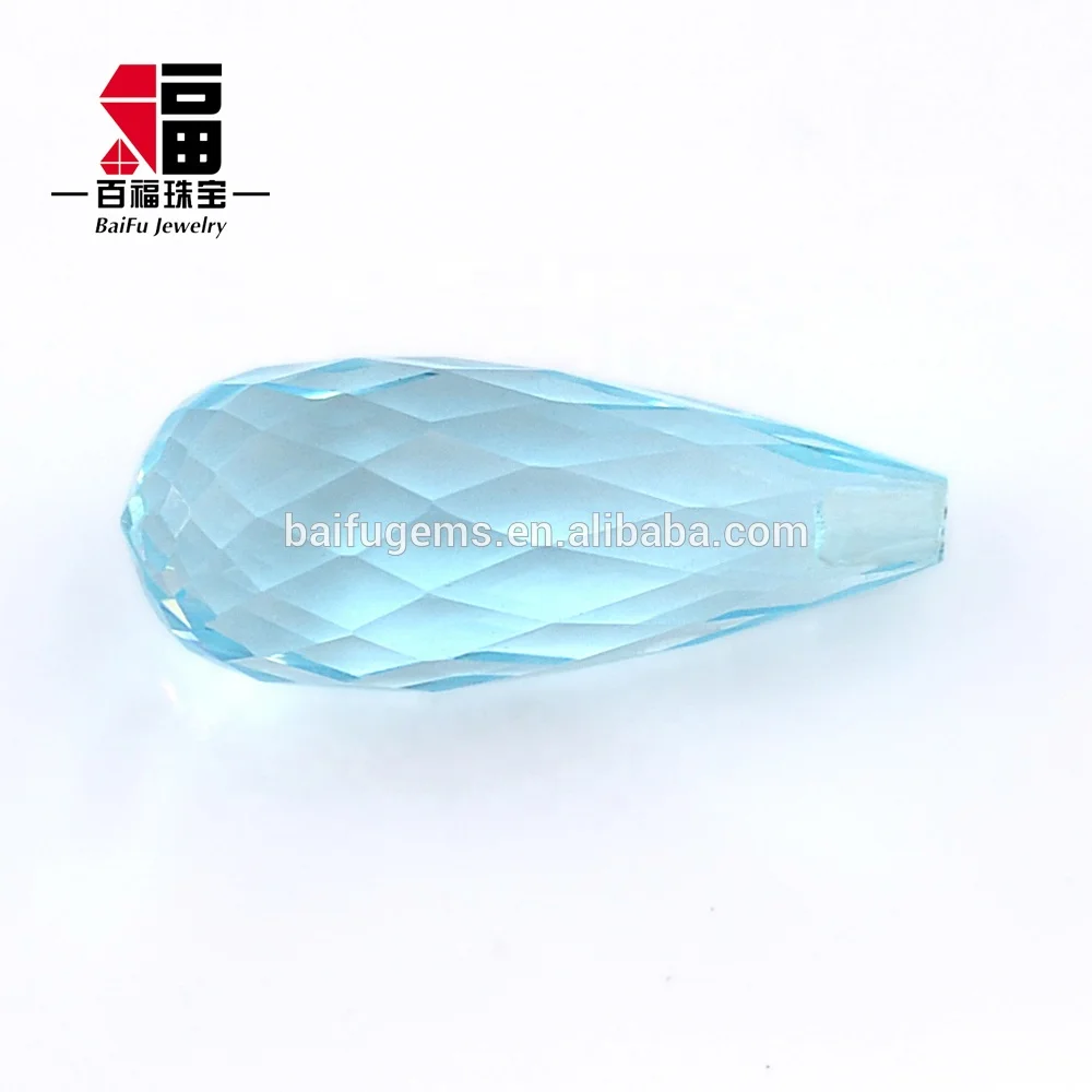 Best Selling Light Blue Briolite Cut Drop Shape Glass Gems