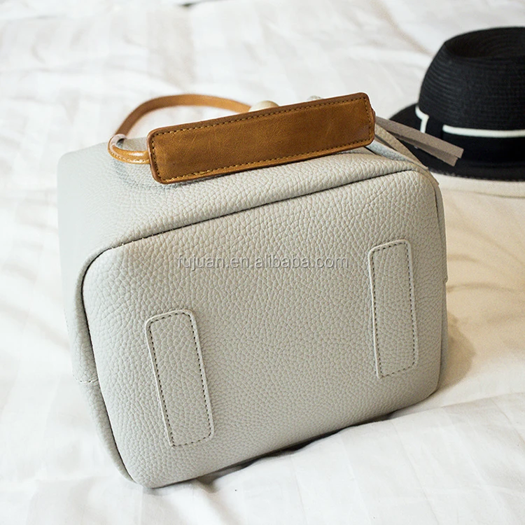 
High quality bag fabric pu leather litchi line long strap messenger bag 2 pieces metal small circle bucket bag purse organizer 