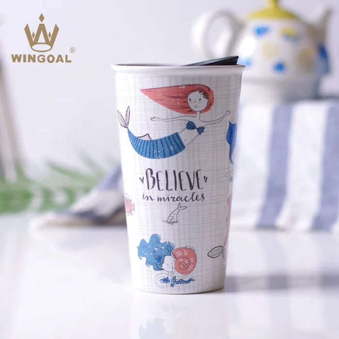 12oz Ceramic Travel Mug with Plastic Lid Ceramic Tumbler Mug