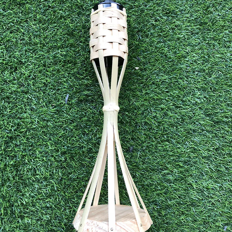 
Bamboo Torch 35CM Table Top Model Natural Color With Weaving Wooden Base Tiki Torch Garden Torch 