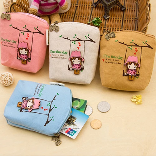 New Adorable Women Canvas Wallet Small Clutch Zip Card Coin Holder Purse Handbag 73Q6
