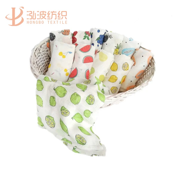 plant printing soft baby swaddle blanket 100% muslin cotton baby wrap
