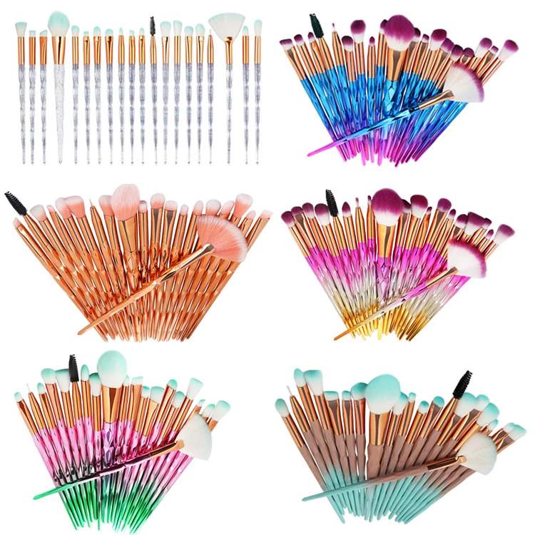 Custom Logo 20 Pcs professional Diamond Colorful Makeup Brushes Set Foundation Eye shadow Cosmetic Beauty Luxury Makeup Brushes