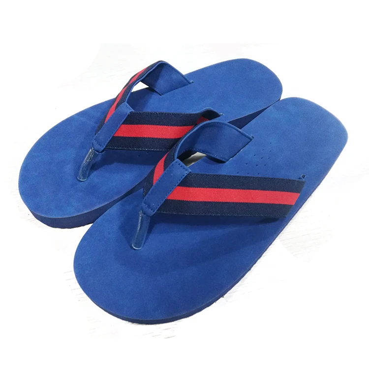 comfortable men fabric strap PU upper nude beach flip flops
