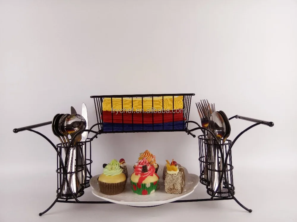 Metal Buffet Utensil Caddy , 2PCS Stackable Buffet Caddy , Antique Black set F0201