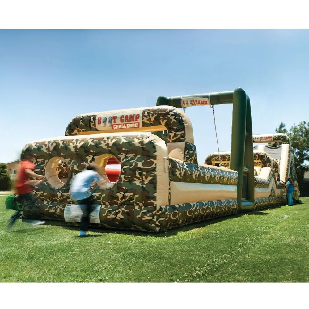 
24m long adults boot camp military inflatable obstacle course with 3 parts from Guangzhou Inflatable factory 