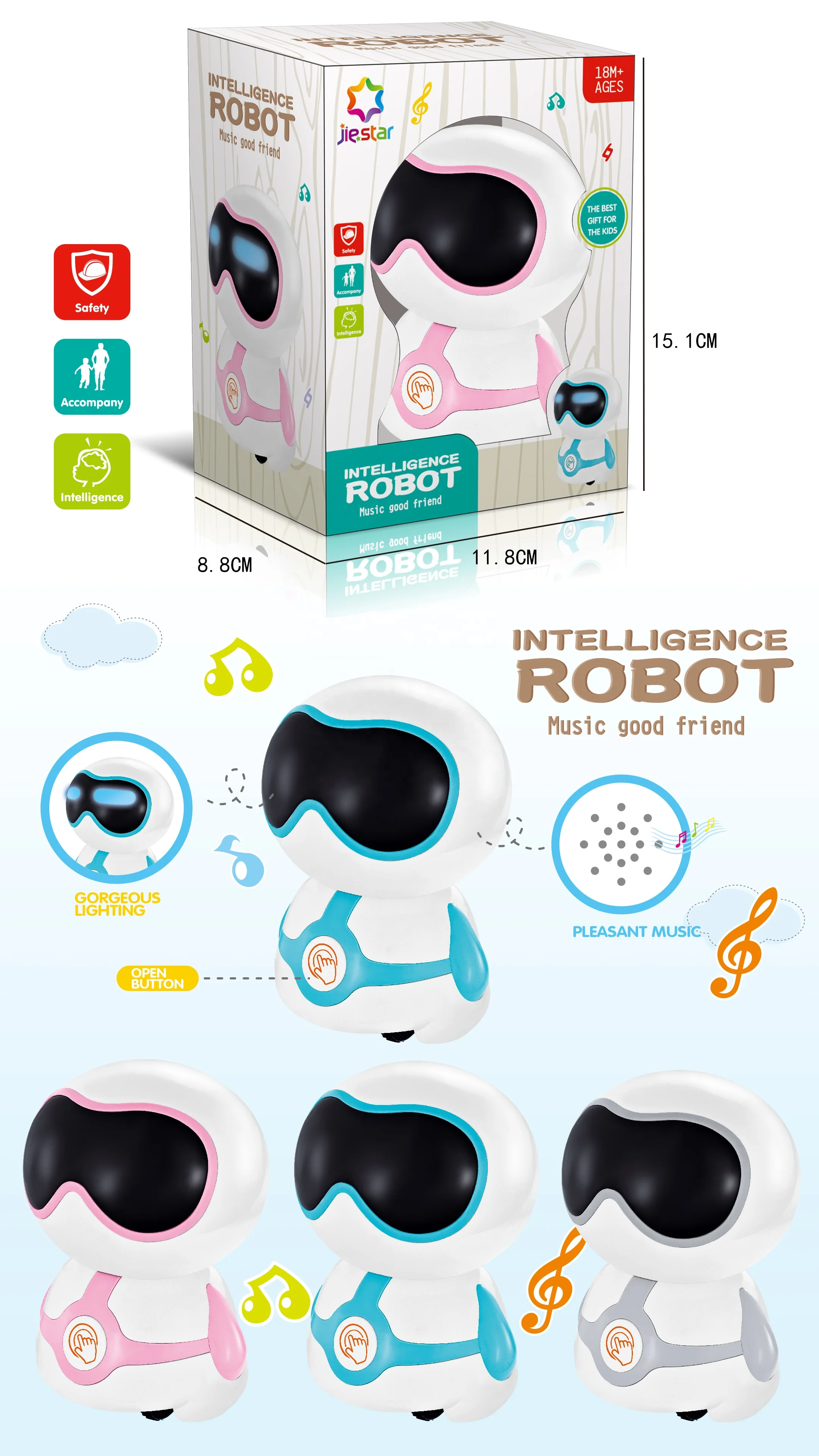 Educational b/o funny music light kids intelligent robot toys for wholesale