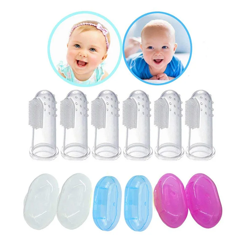 
BPA-free food grade silicone baby finger toothbrush with portable PP box 