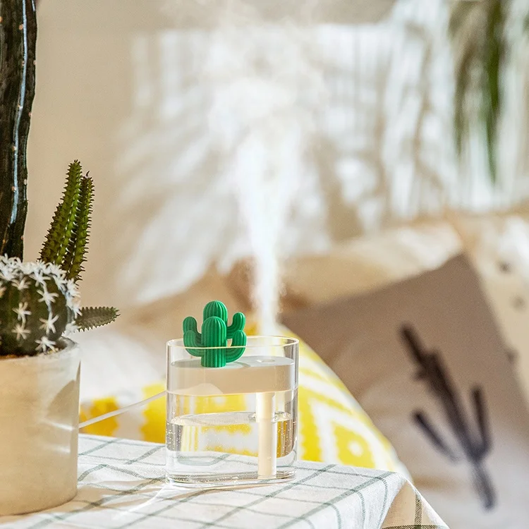 160ml Portable Air Diffuser Usb Mini Cactus Ultrasonic Humidifier Transparent LED Light Air Humidifier