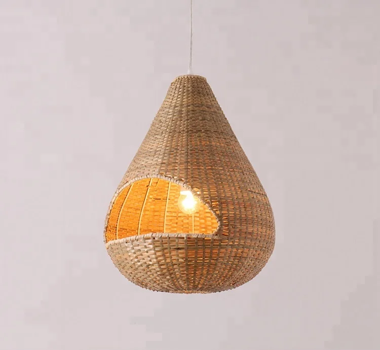 Retro Handmade Rattan Indoor Decoration Wicker Hanging Lights Bamboo Shade Lamp Pendant