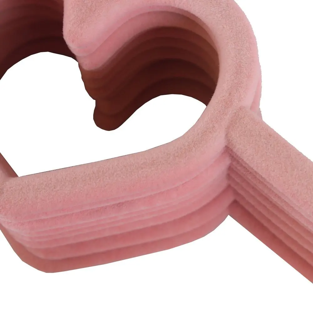 Inspring Heart Shape Space Saving Premium Velvet Hanger For Kids Girls Coat With Baby Pink
