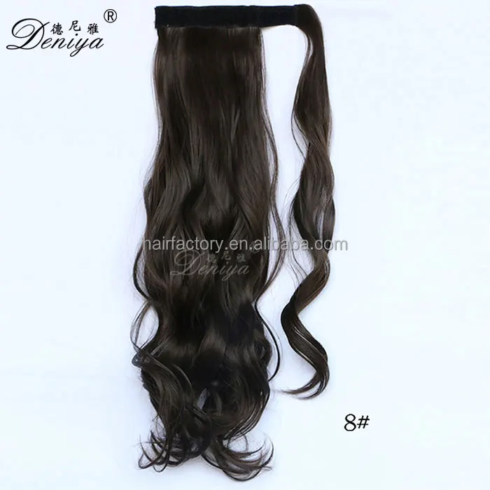 Long wavy easy clip in wrap around ponytail remy human hair extension