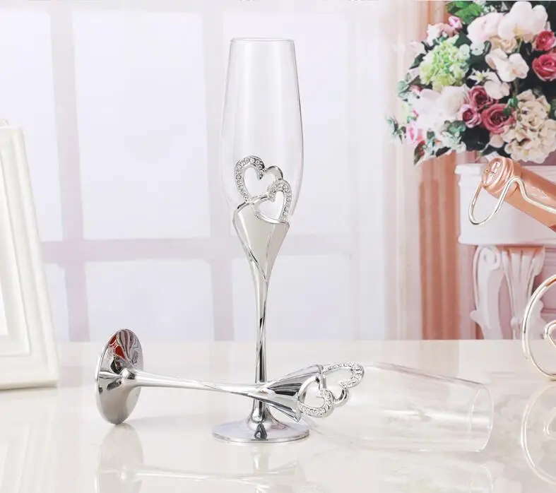 NEW 200-300ML Long Wedding Champagne Wine Glasses Crystal Silver Plated Toasting Flutes Cup for Party Decoration Gifts