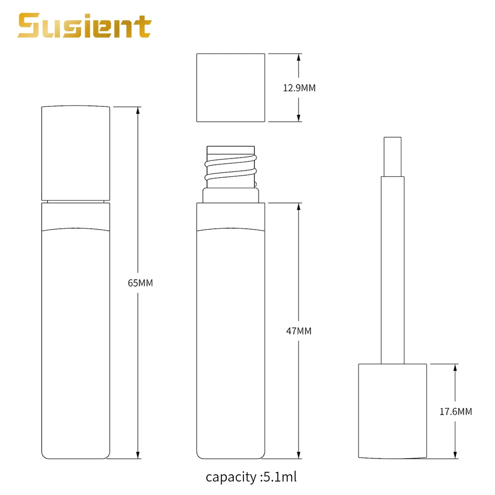 Free sample white cylinder transparent empty custom plastic mini square top lip gloss tube packaging short lipgloss tube