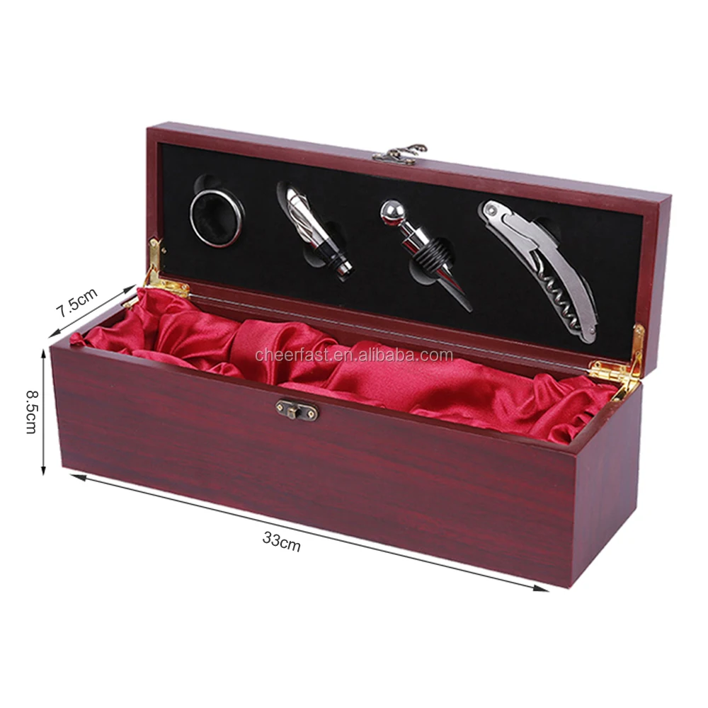 4 accessories Bottle opener corkscrew wood Wine Gift Box Set