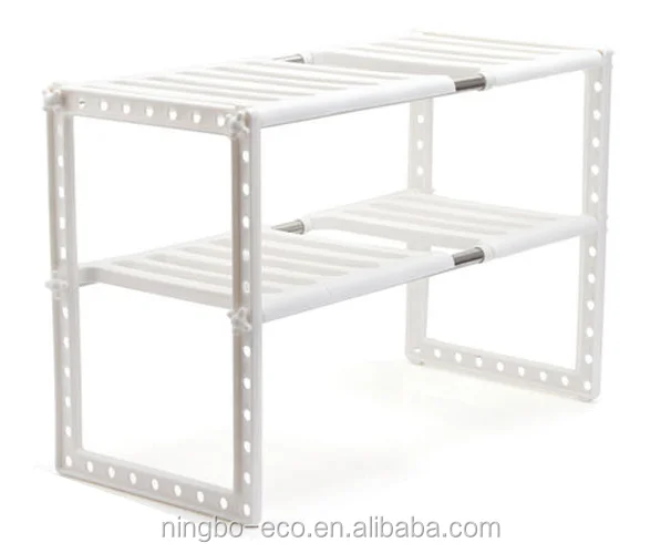 Over / Under the Sink Adjustable Kitchen Dish Drainer Plastic Shelf Storage Rack Organizer